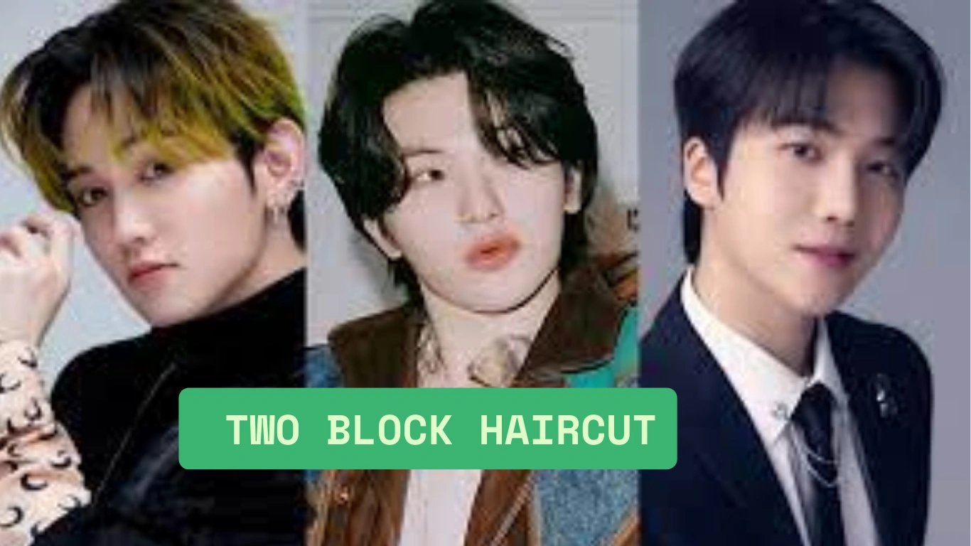 Trendy two block haircut with a long top and short faded bottom, styled with volume and texture.